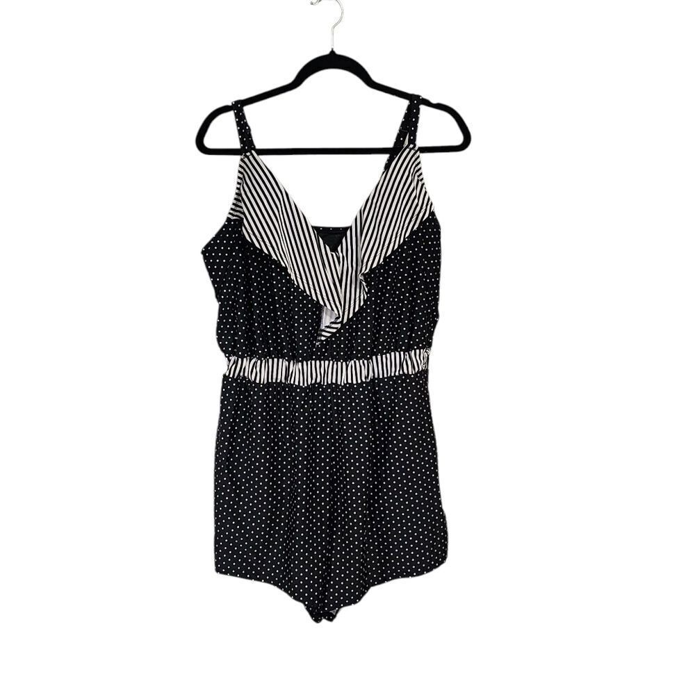 Cacique Swimsuit 1 Piece Black & White Polka Dot Striped 16